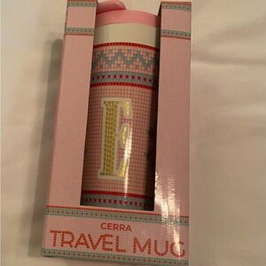 Cerra Pink Travel Mug with Initial E